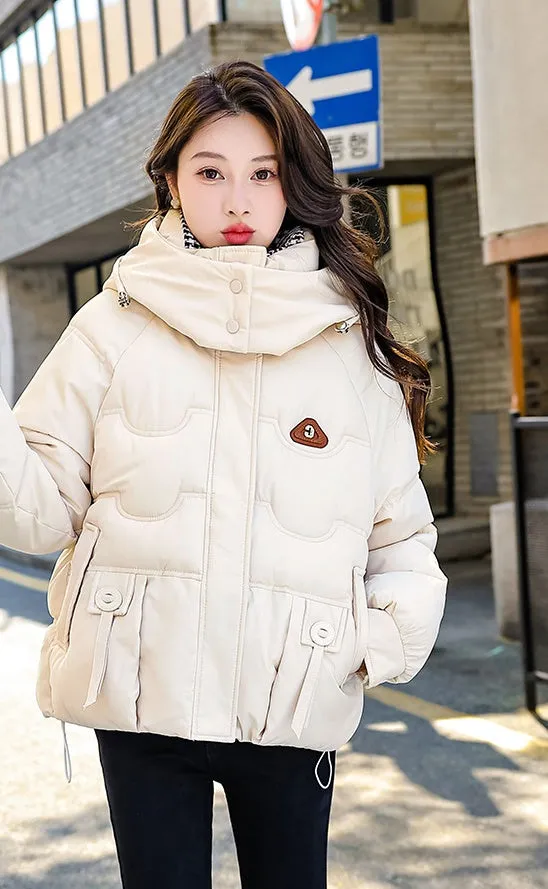 Elegant Padded Quilted Puffer Jacket for Women in Houndstooth Design