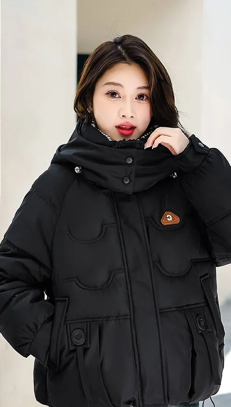 Elegant Padded Quilted Puffer Jacket for Women in Houndstooth Design