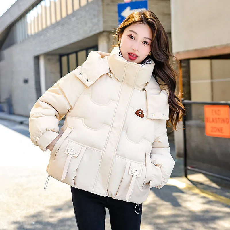 Elegant Padded Quilted Puffer Jacket for Women in Houndstooth Design