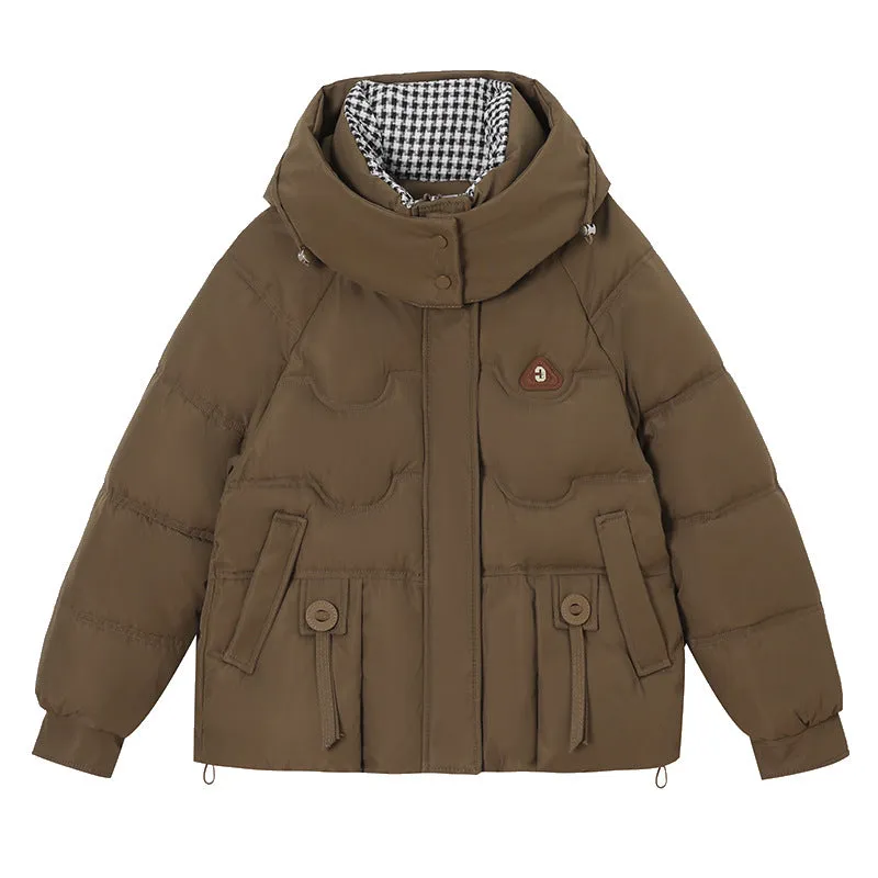 Elegant Padded Quilted Puffer Jacket for Women in Houndstooth Design