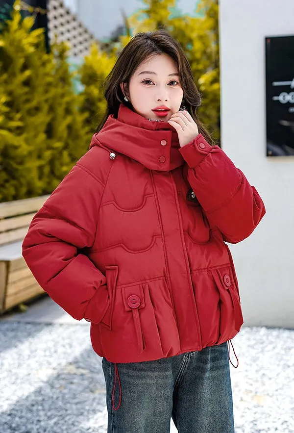 Elegant Padded Quilted Puffer Jacket for Women in Houndstooth Design
