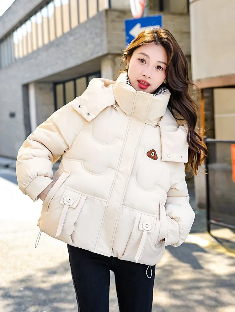 Elegant Padded Quilted Puffer Jacket for Women in Houndstooth Design