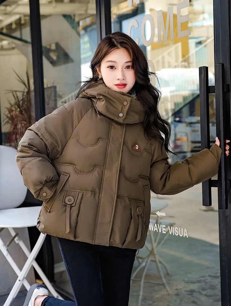 Elegant Padded Quilted Puffer Jacket for Women in Houndstooth Design