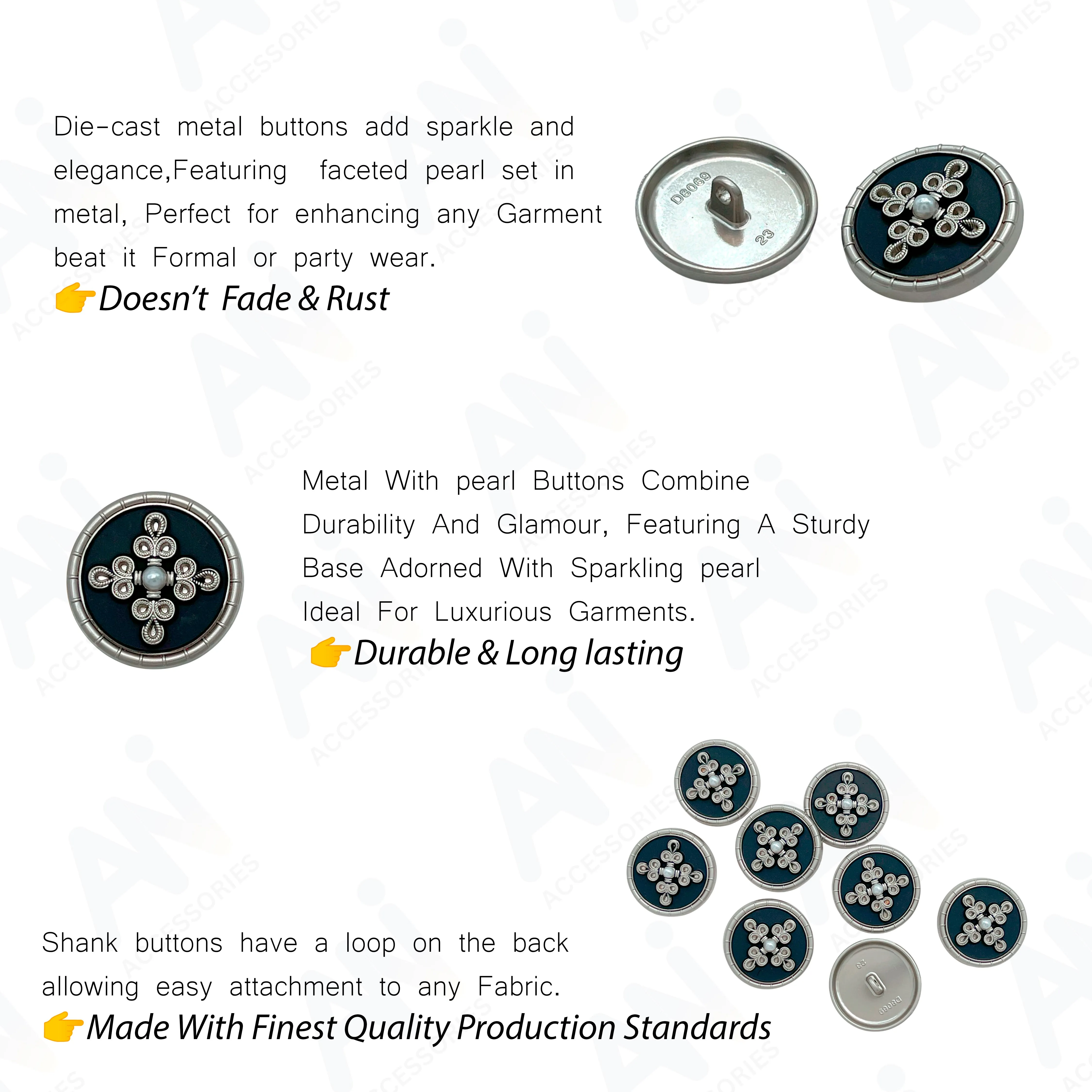 Elegant Pearl Metal Buttons for Clothing