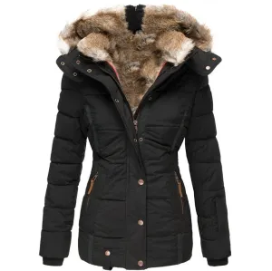 Elegant women's winter coat with fur hood