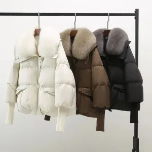 Eliza - glamorous down jacket with faux fur collar for women