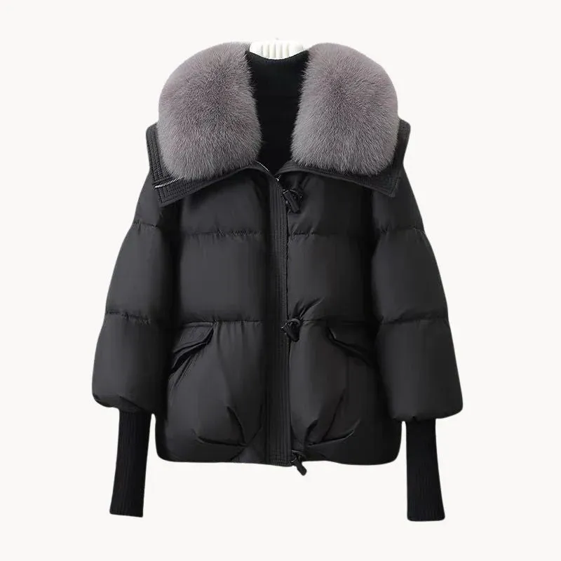 Eliza - glamorous down jacket with faux fur collar for women