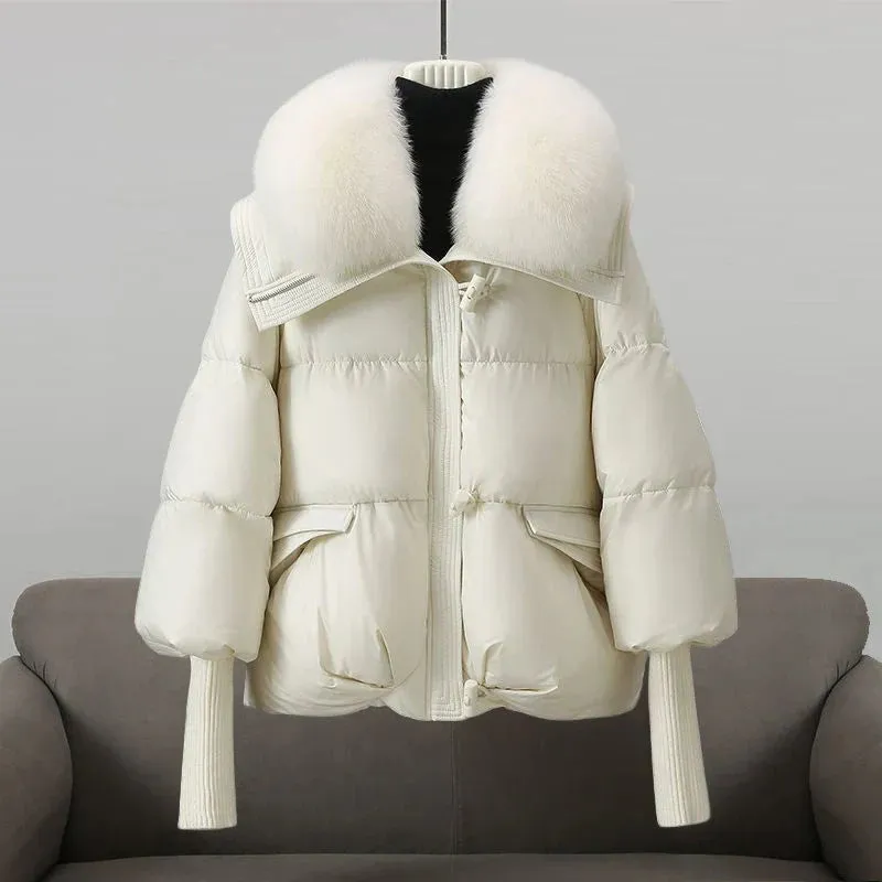 Eliza - glamorous down jacket with faux fur collar for women