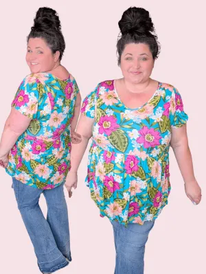 Etta Vneck Babydoll in Teal Floral