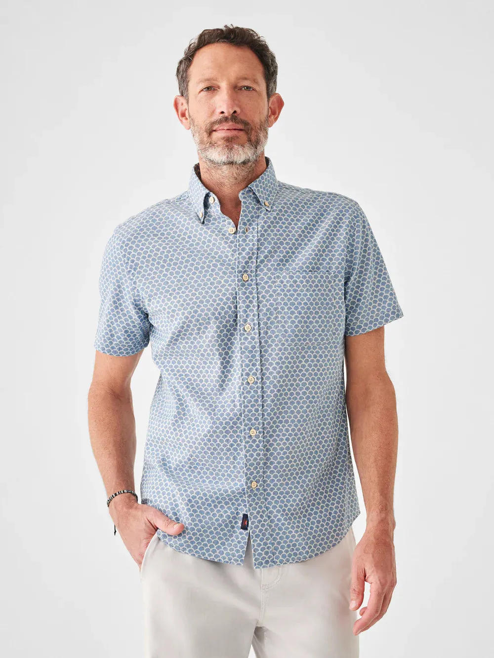 FAHERTY SHORT-SLEEVE PLAYA SHIRT IN FISHSCALE REDUX
