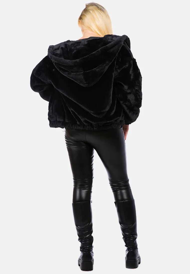Faux Fur Long Sleeve Hoodie Jacket