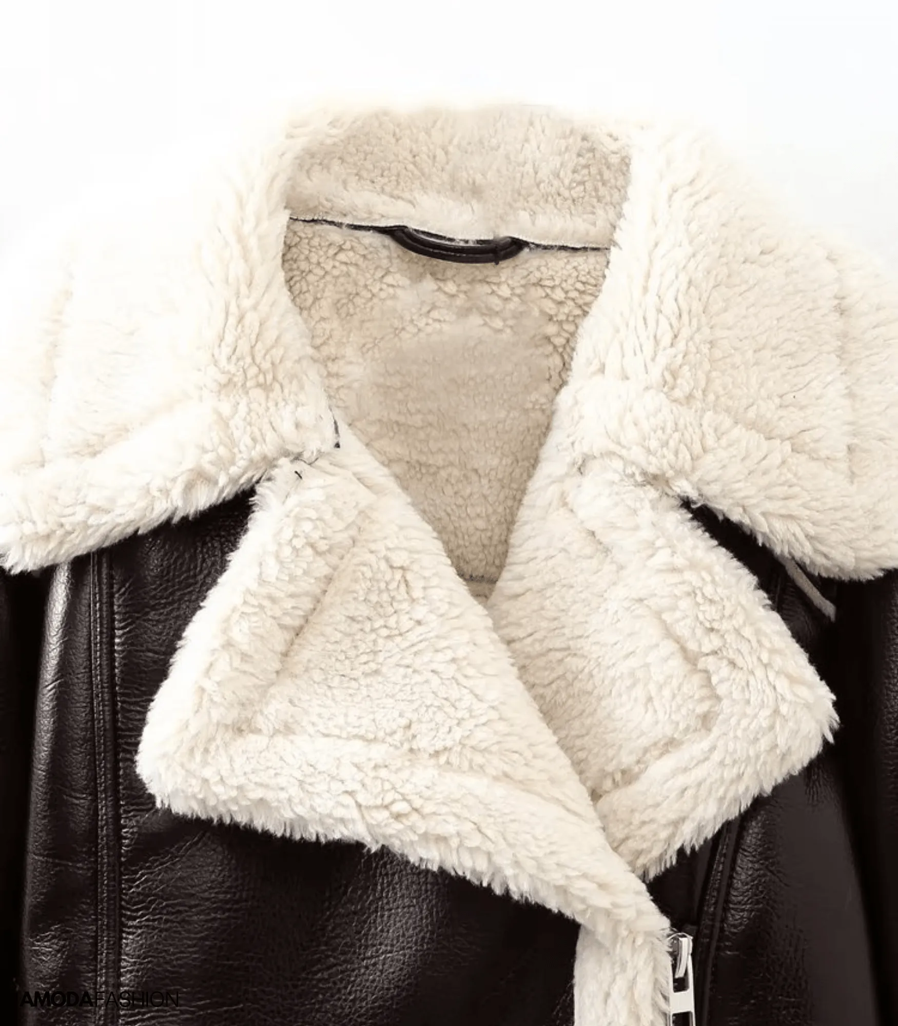 Faux leather-like teddy jacket with crop top
