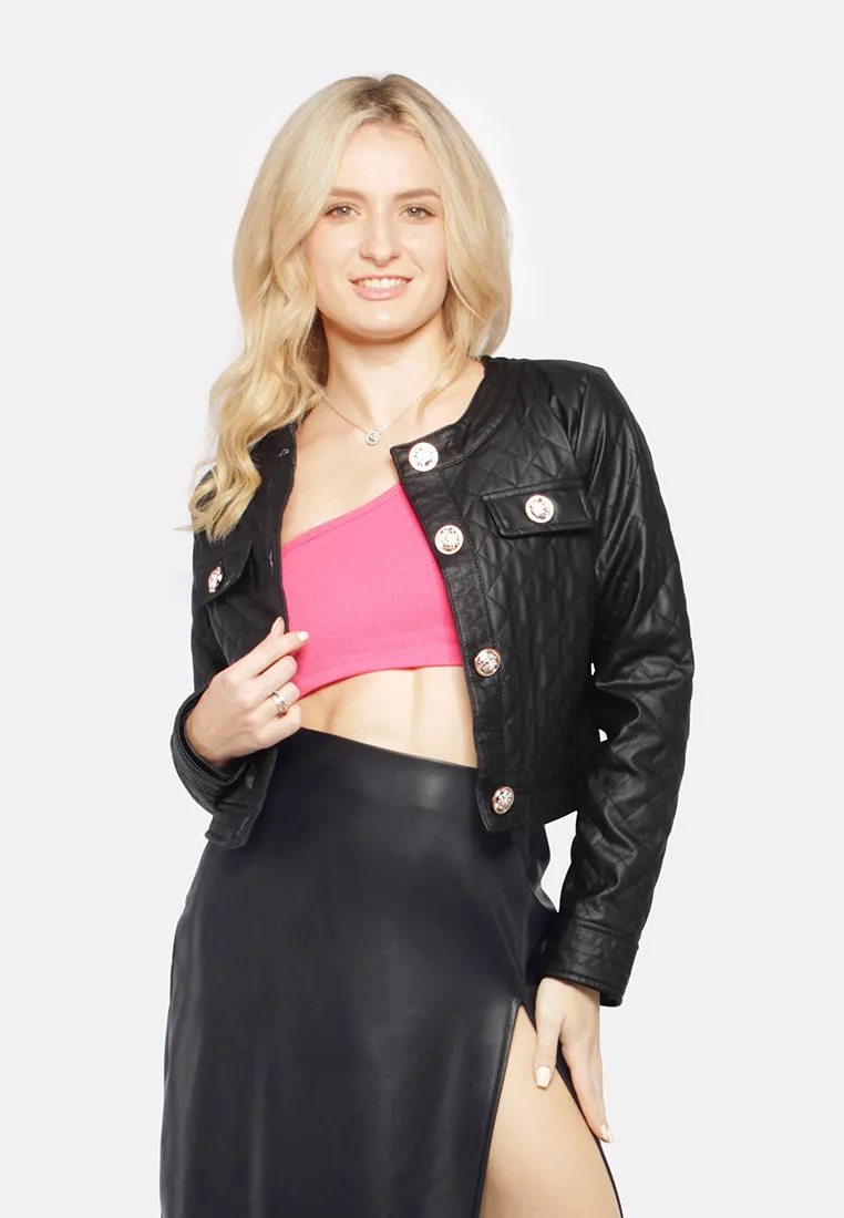 Faux Leather Quilted Jacket