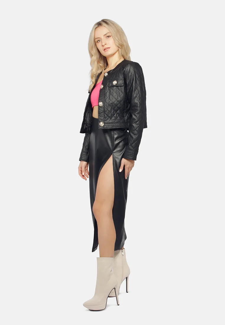 Faux Leather Quilted Jacket