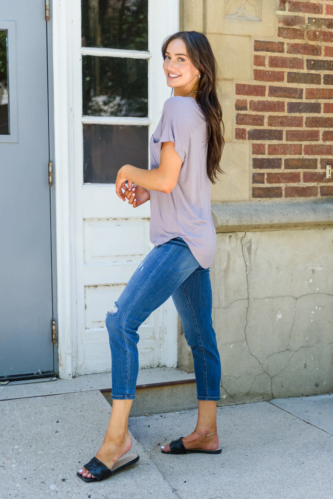 Feel The Zen Tee In Dusty Lavender!