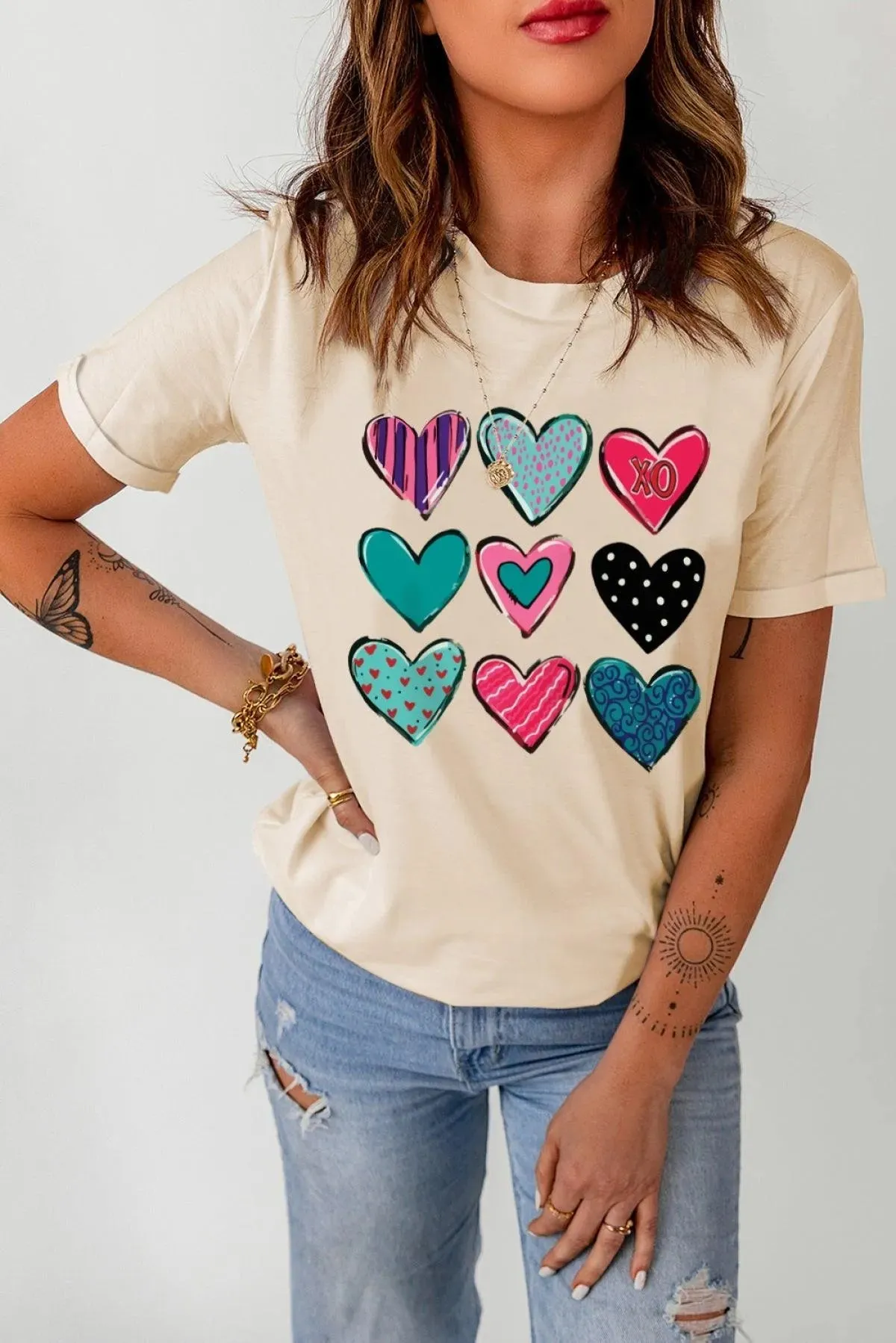 Find Your Essence of Life with Our Heart Print T-Shirt for Women