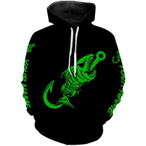 Fish hook skull reaper green black Custom name fishing jerseys  | Hoodie - NPQ806