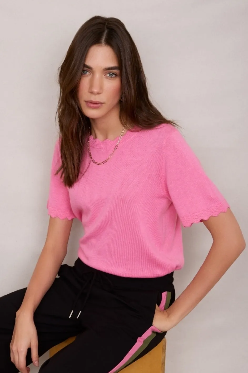 Fleurine Linen Cotton Knit Top - Candy Pink