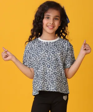 FLORAL BLUE SHORT SLEEVES GIRLS T-SHIRT - BLUE
