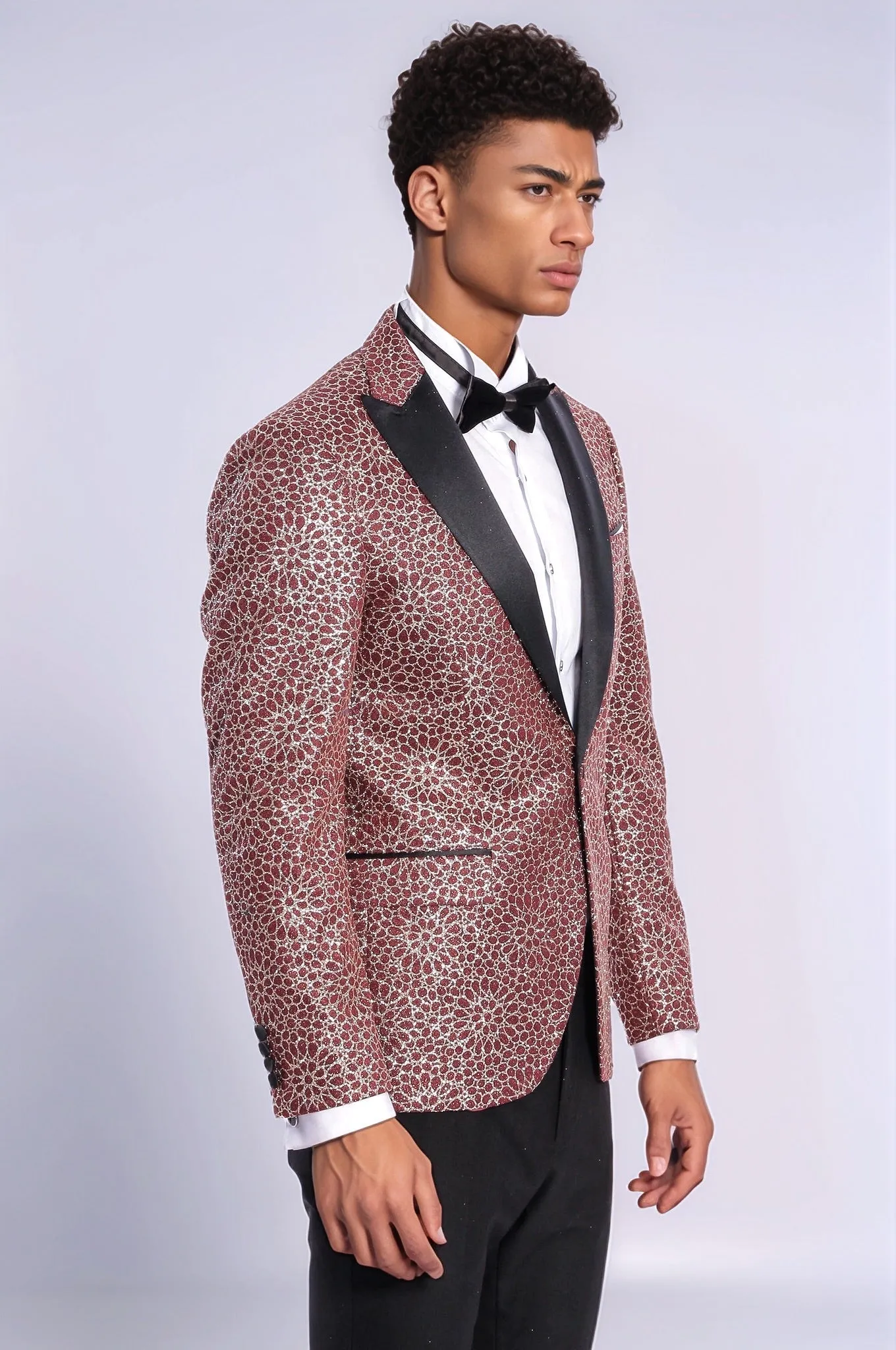 Flower Embroidered Pattern Burgundy Men Prom Blazer - Wessi