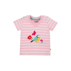 Frugi Easy On Tee - Twin Flower Pink Stripe Bird