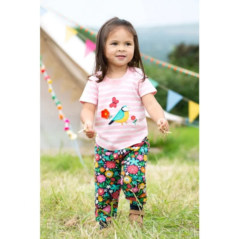 Frugi Easy On Tee - Twin Flower Pink Stripe Bird
