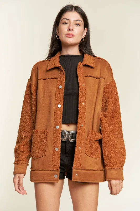 Galina Faux Suede Jacket – Oversized with Sherpa Details