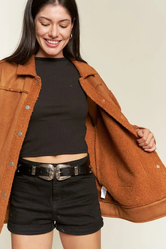 Galina Faux Suede Jacket – Oversized with Sherpa Details
