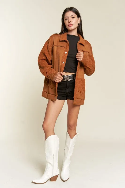 Galina Faux Suede Jacket – Oversized with Sherpa Details