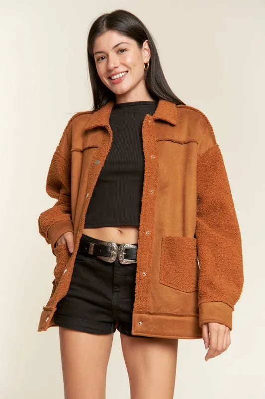 Galina Faux Suede Jacket – Oversized with Sherpa Details