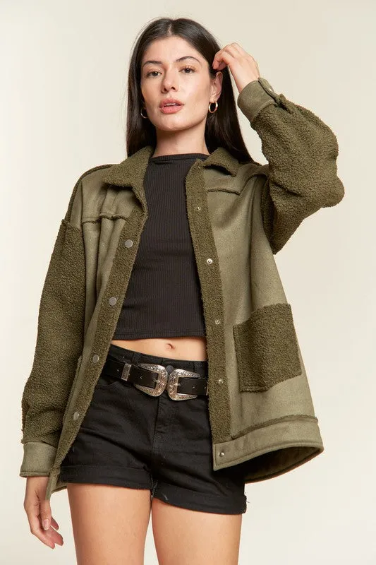 Galina Faux Suede Jacket – Oversized with Sherpa Details