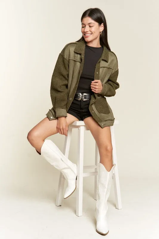 Galina Faux Suede Jacket – Oversized with Sherpa Details