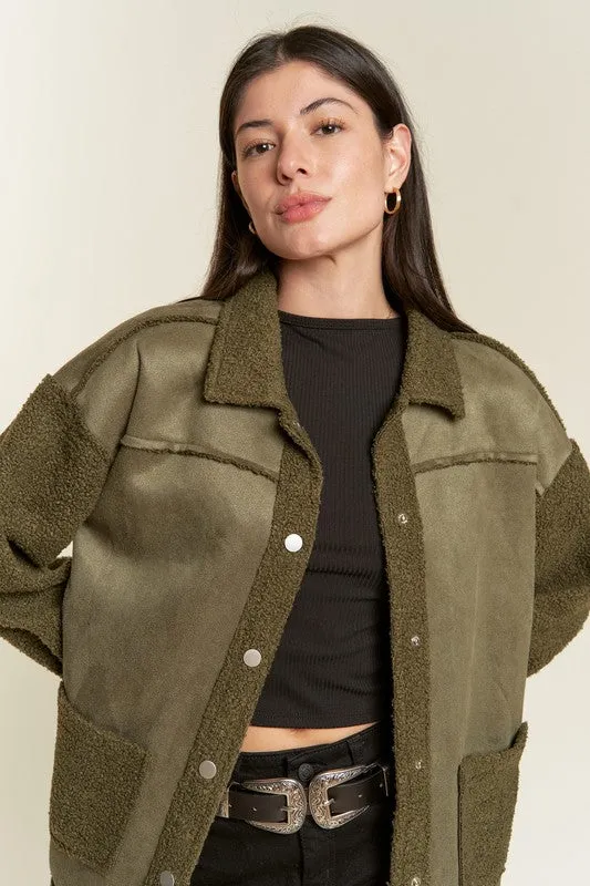 Galina Faux Suede Jacket – Oversized with Sherpa Details