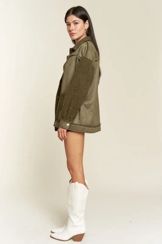 Galina Faux Suede Jacket – Oversized with Sherpa Details