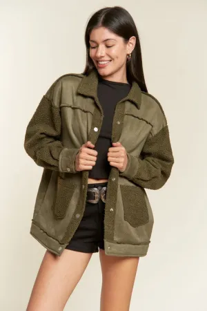 Galina Faux Suede Jacket – Oversized with Sherpa Details