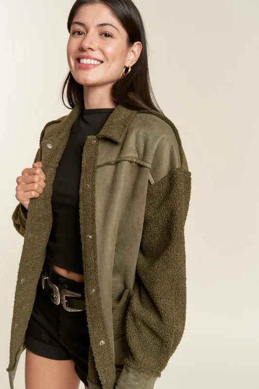 Galina Faux Suede Jacket – Oversized with Sherpa Details