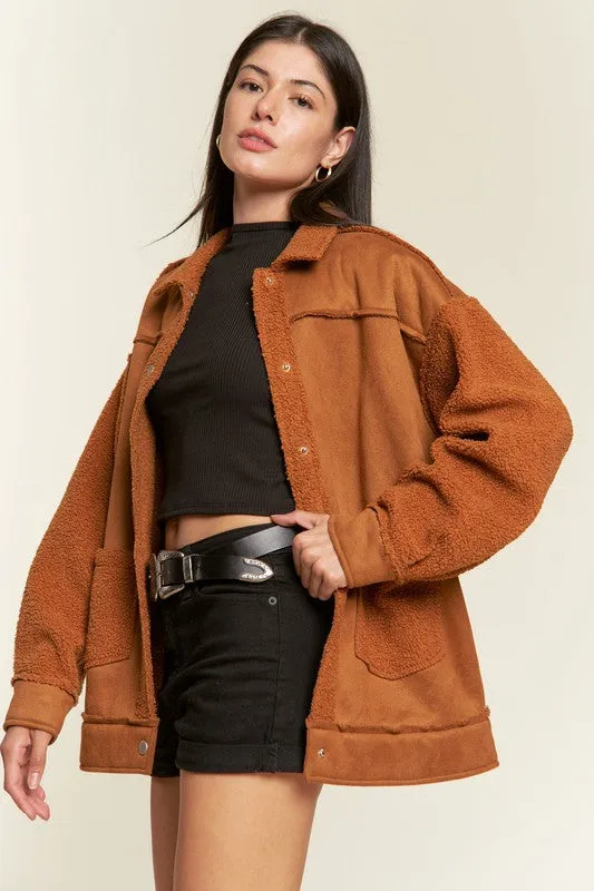 Galina Faux Suede Jacket – Oversized with Sherpa Details