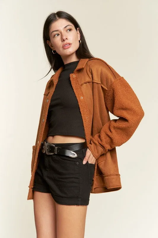 Galina Faux Suede Jacket – Oversized with Sherpa Details