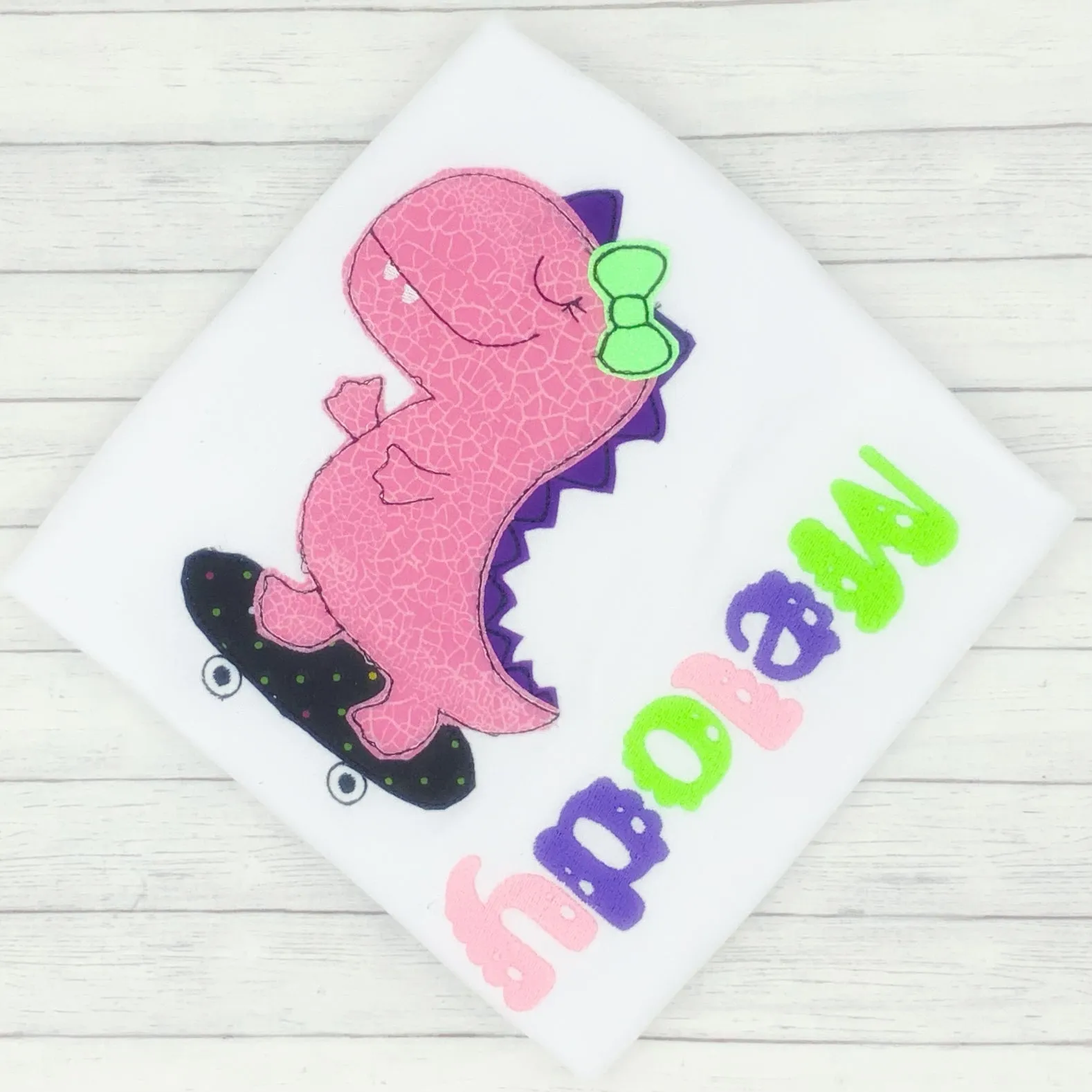 Girl Dinosaur On Skateboard Name Shirt