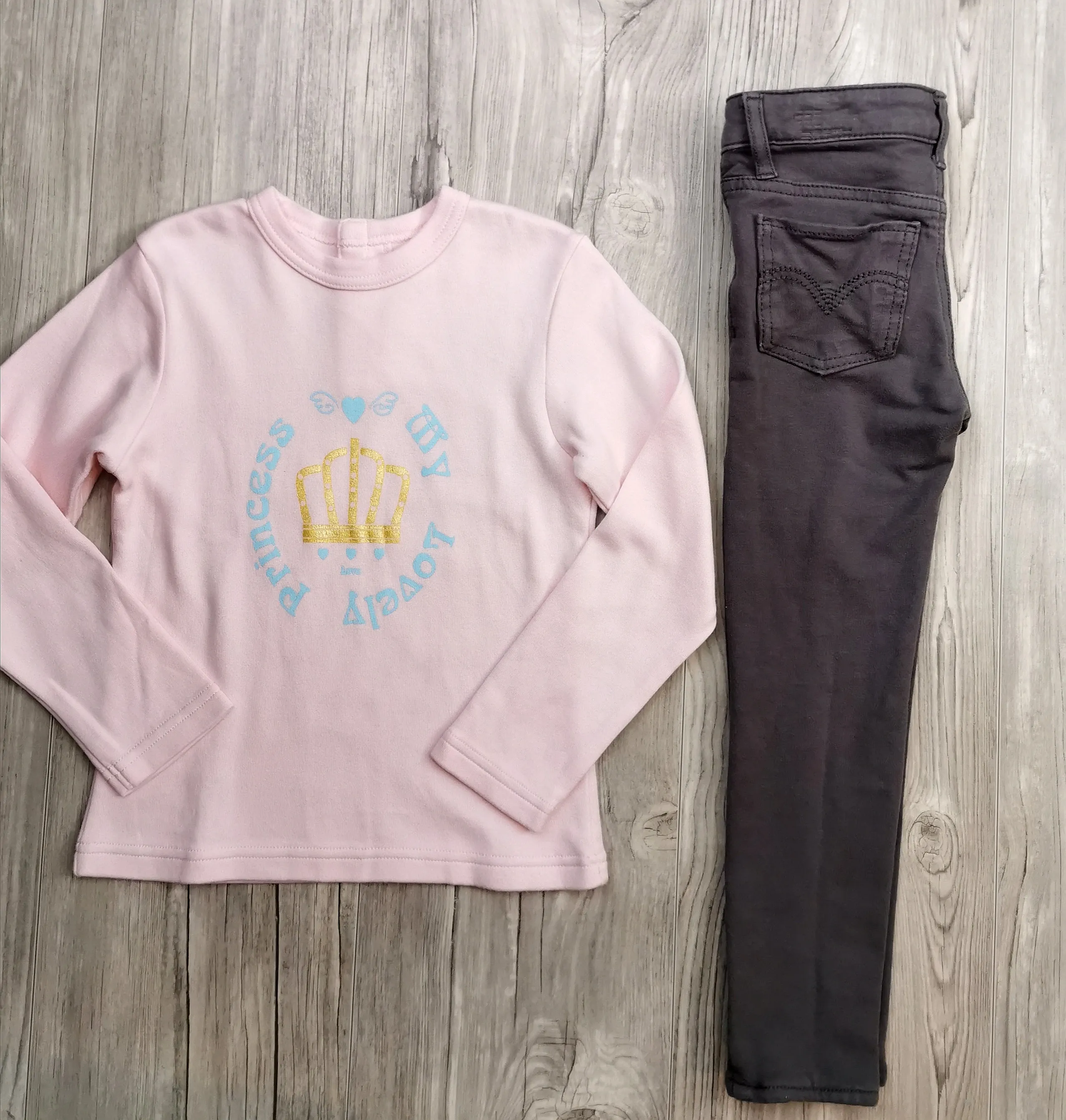 GIRL SIZE 6 YEARS - CHICKEEDUCK & LEVI'S, 2 Piece Mix N Match Fall Outfit NWOT / EUC B15