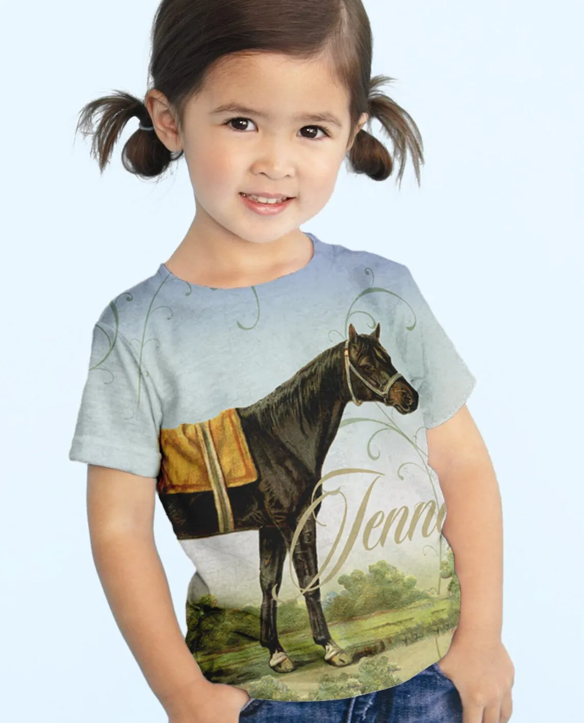 Girls Horse T-Shirt, Personalized Equestrian Shirt, Top, Children's Clothing