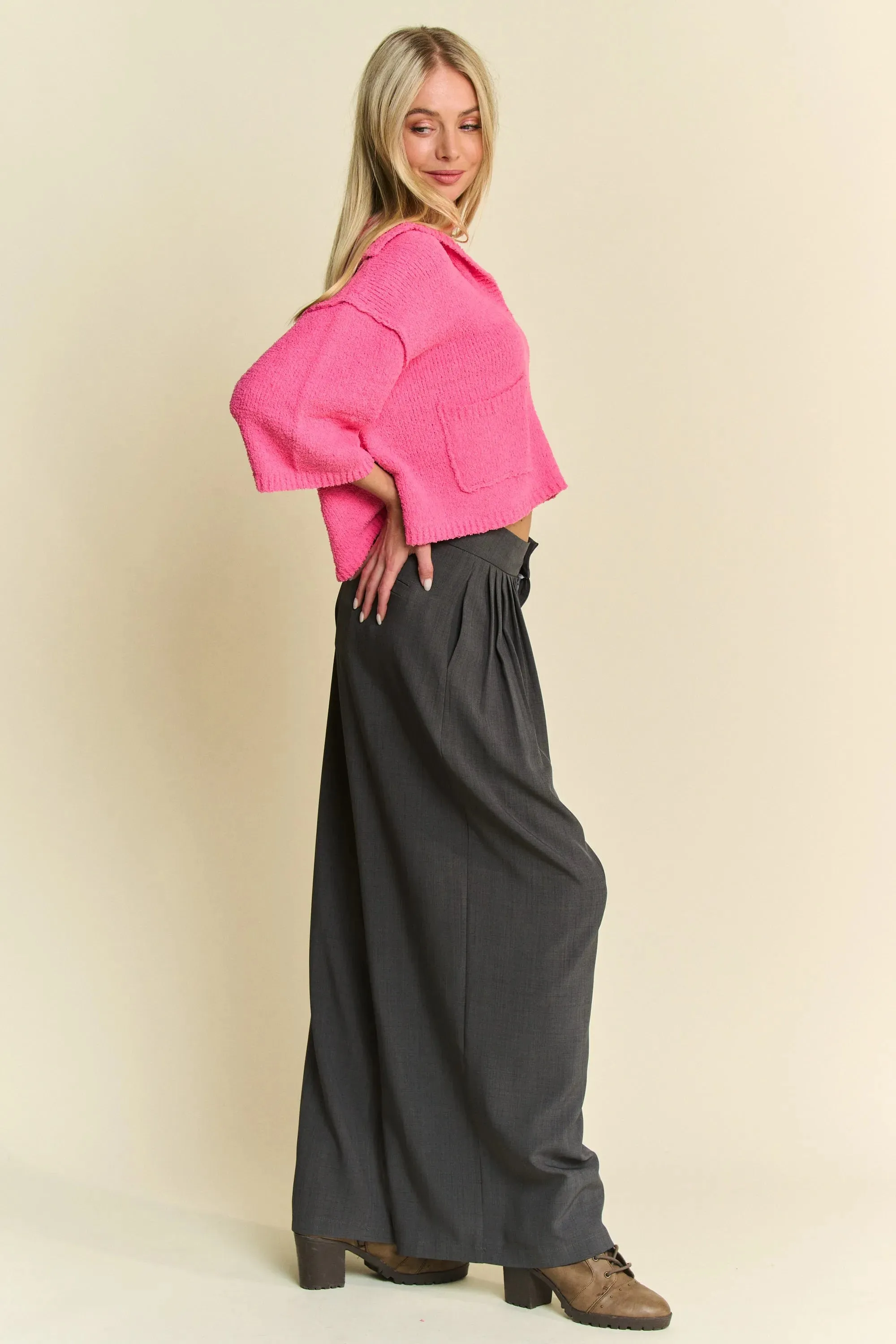 Giulia Wide Leg Palazzo Pants – High Waisted, Charcoal Grey, Pockets