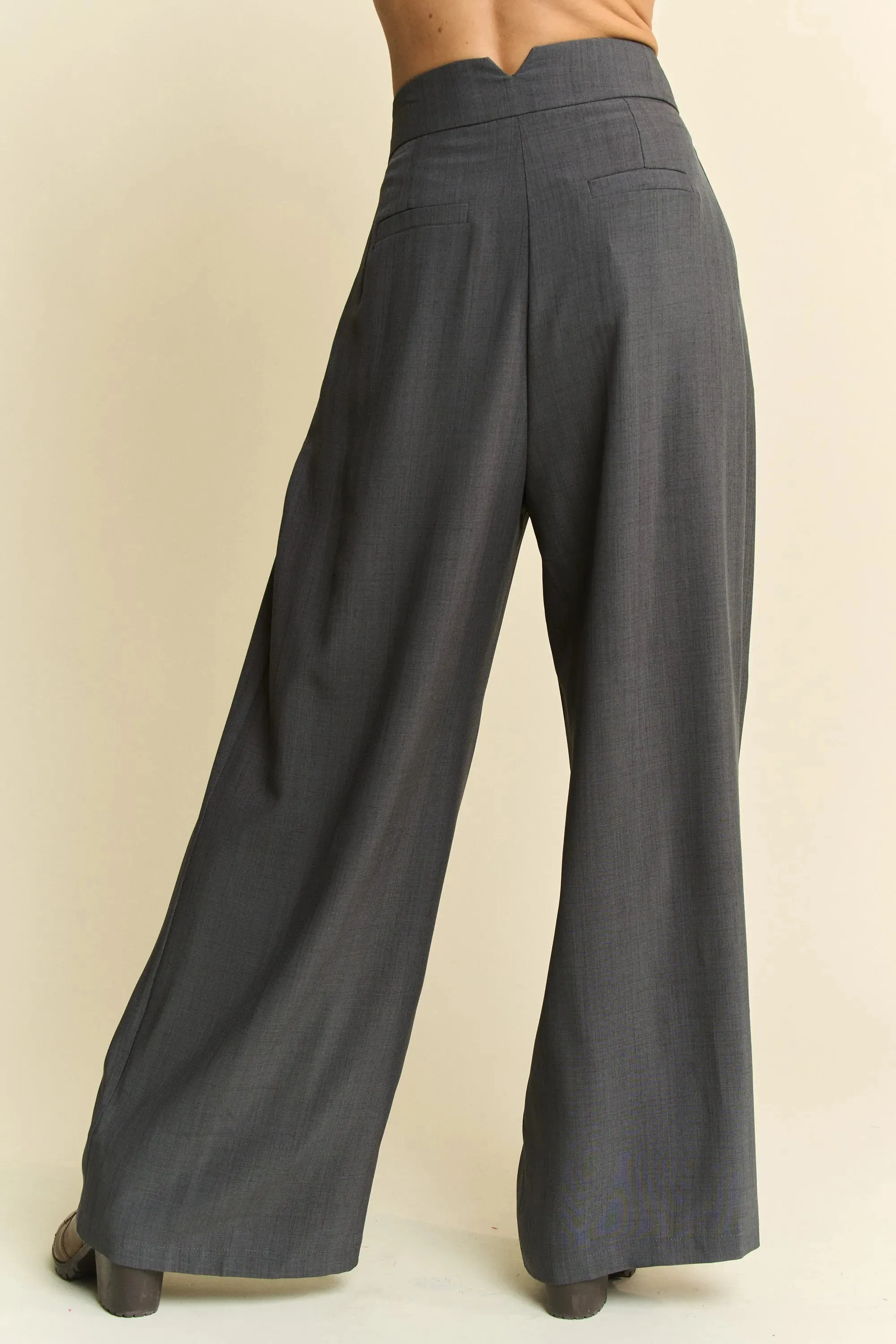 Giulia Wide Leg Palazzo Pants – High Waisted, Charcoal Grey, Pockets