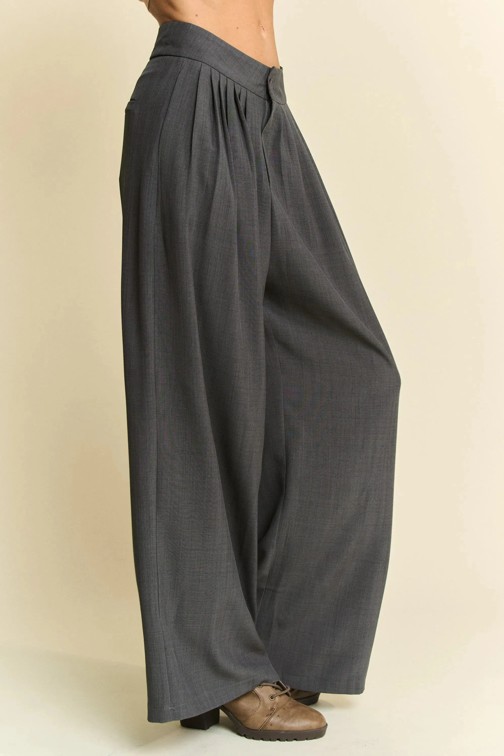 Giulia Wide Leg Palazzo Pants – High Waisted, Charcoal Grey, Pockets