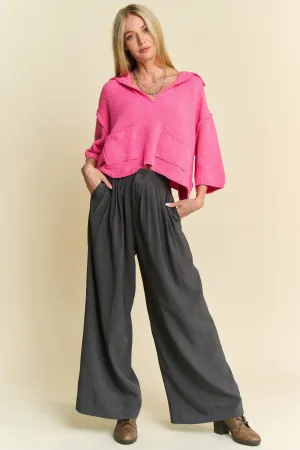 Giulia Wide Leg Palazzo Pants – High Waisted, Charcoal Grey, Pockets