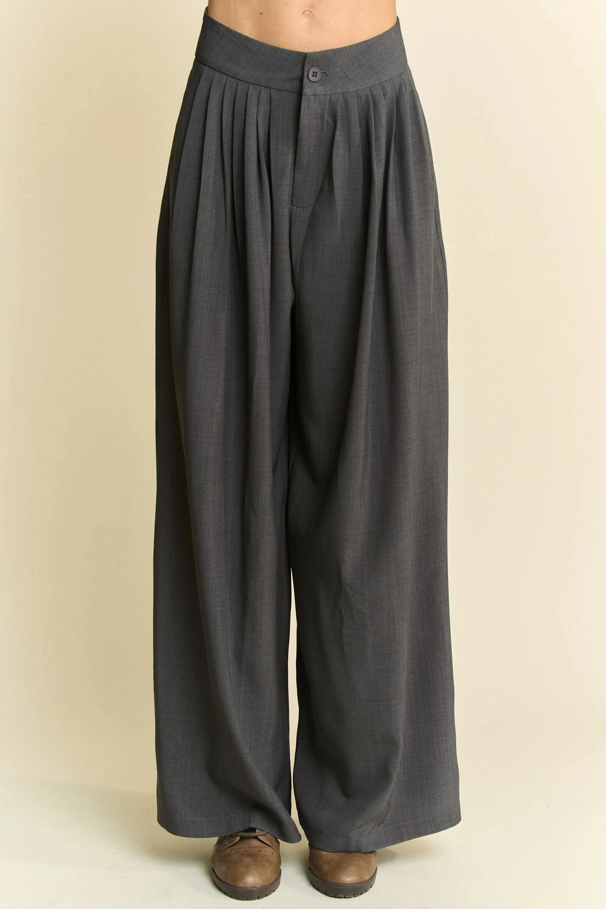 Giulia Wide Leg Palazzo Pants – High Waisted, Charcoal Grey, Pockets