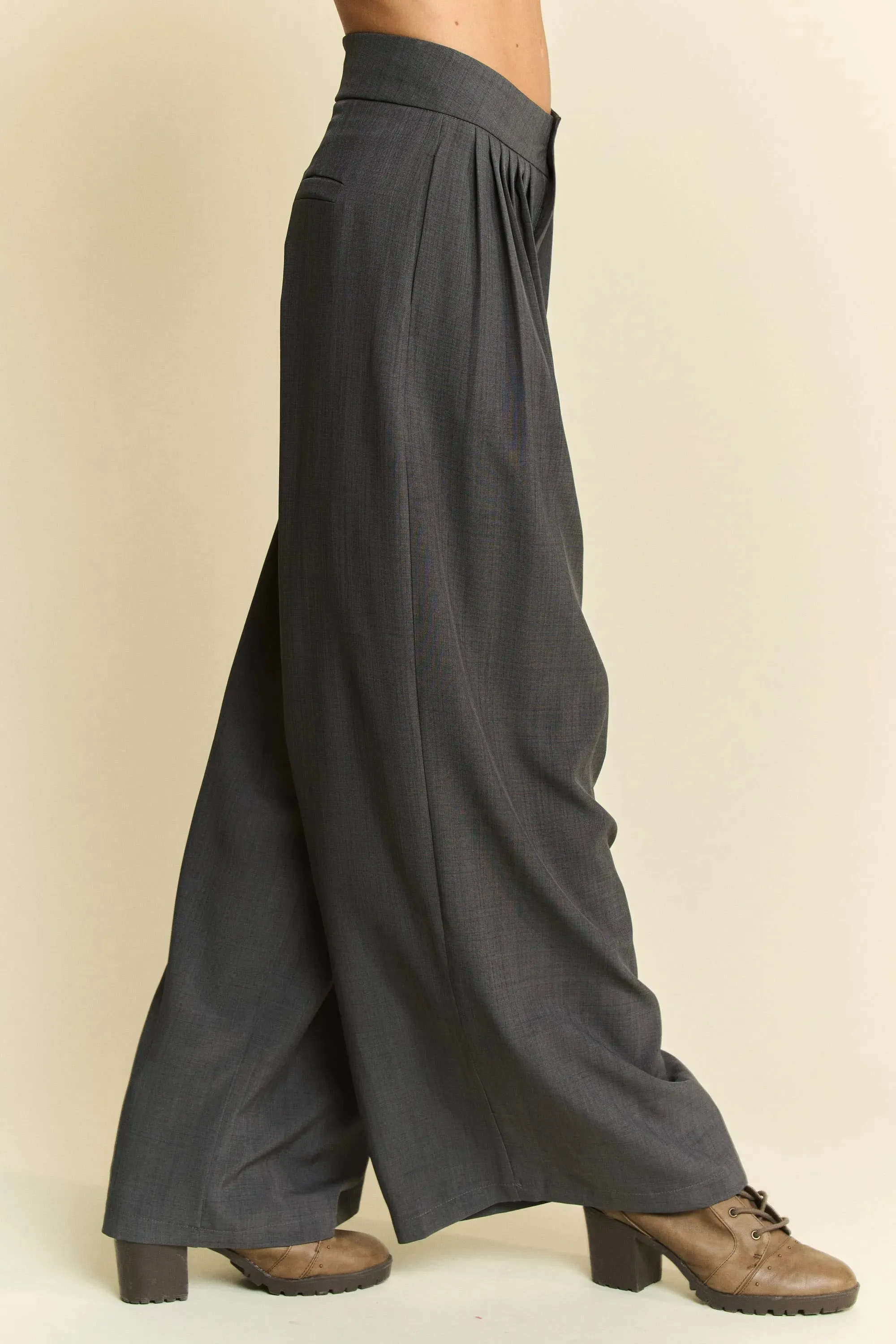 Giulia Wide Leg Palazzo Pants – High Waisted, Charcoal Grey, Pockets