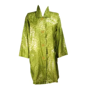 GIVENCHY 1980's-1990's Green Silk Leopard Print Coat