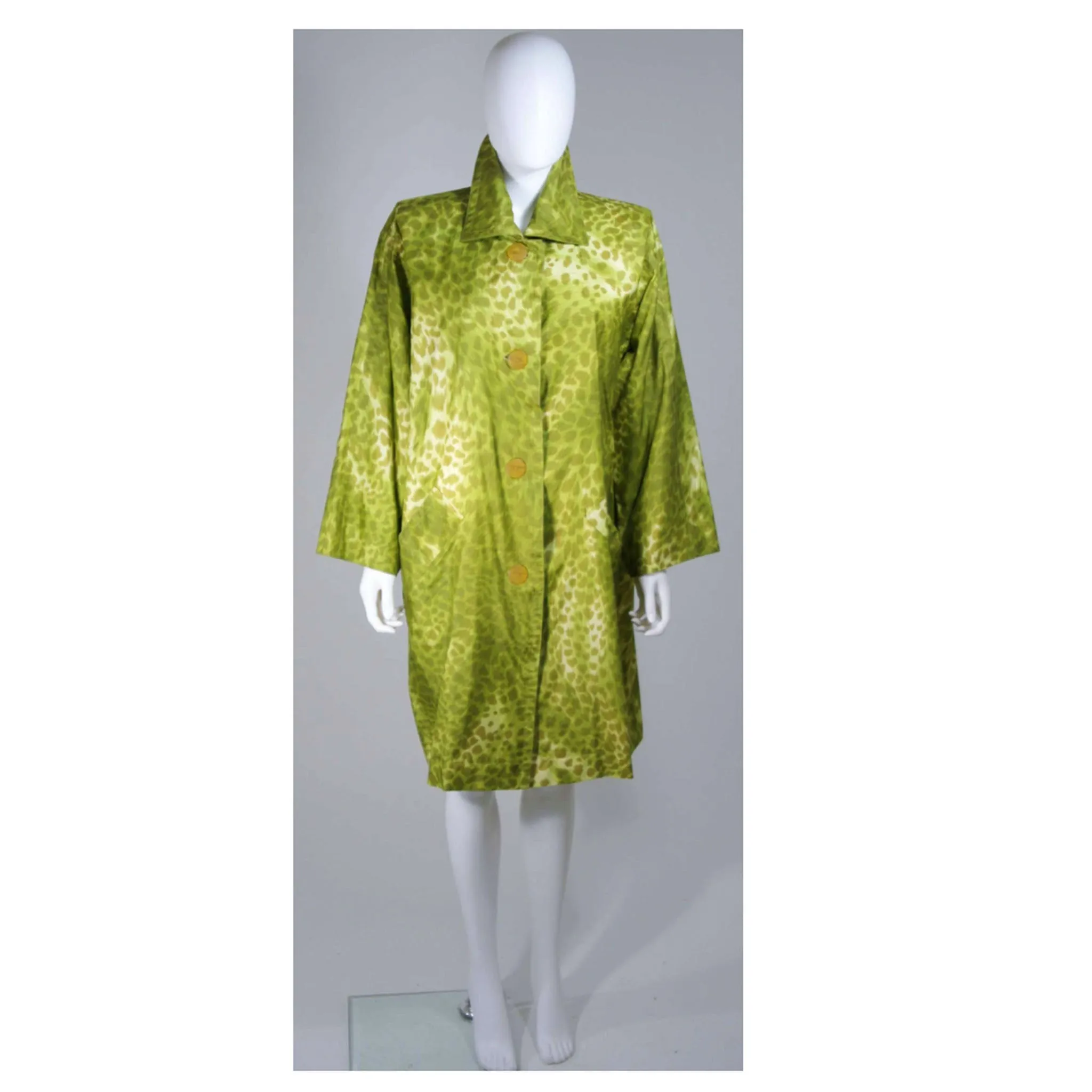 GIVENCHY 1980's-1990's Green Silk Leopard Print Coat