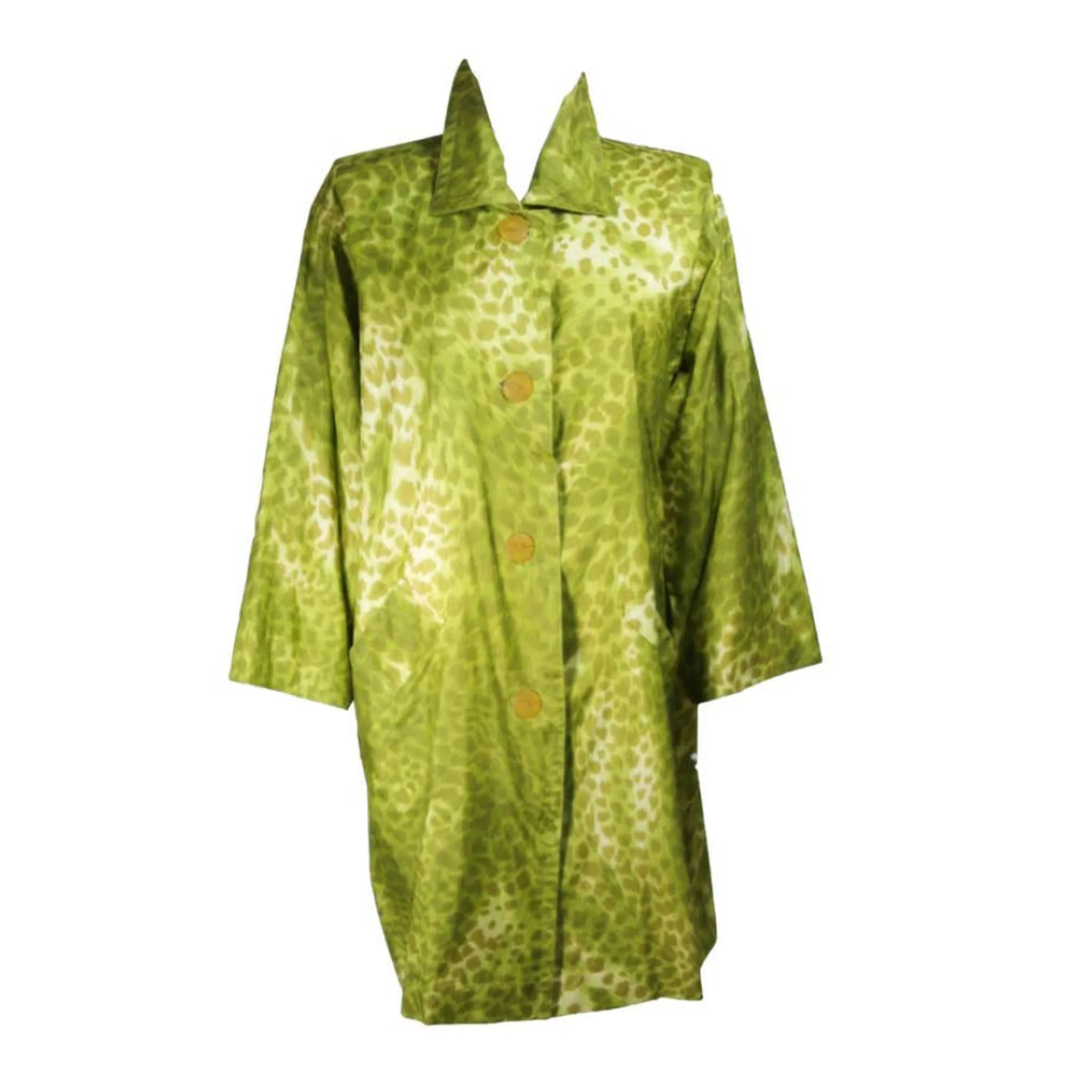 GIVENCHY 1980's-1990's Green Silk Leopard Print Coat